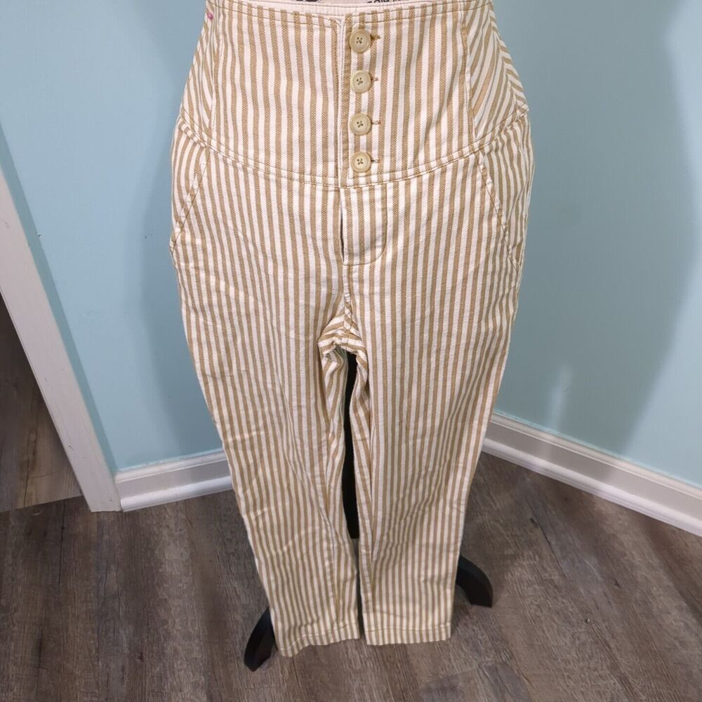 Free People Frankie High Waist Skinny Pants 4 brown white stripe